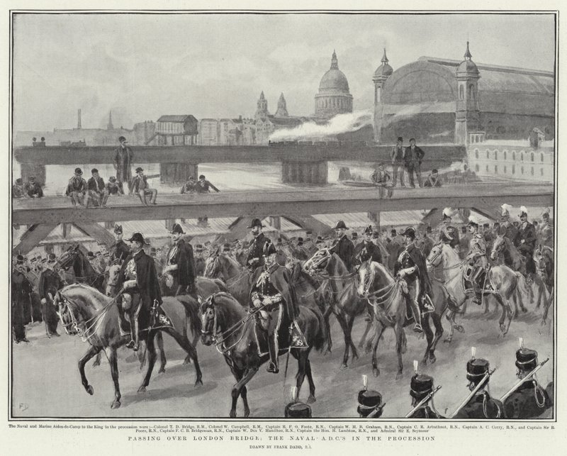 Áthaladva a London Bridge felett, a haditengerészeti ADC a menetben alkotó: Frank Dadd