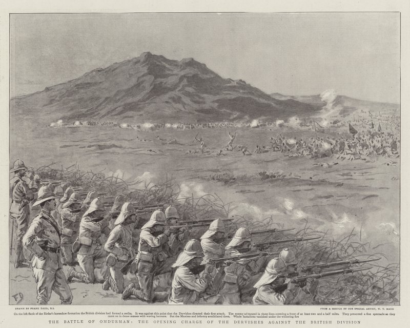 Az omdurmani csata, a dervisek nyitótámadása a brit hadosztály ellen alkotó: Frank Dadd