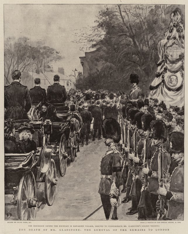 Gladstone úr halála, a maradványok Londonba szállítása alkotó: Frank Dadd