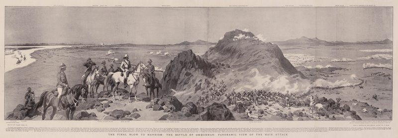 Az utolsó csapás a mahdizmusra, az omdurmani csata, panoráma a fő támadásra alkotó: Frank Dadd