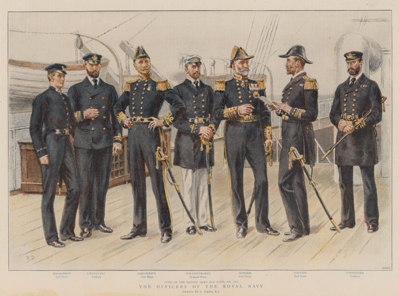 A Királyi Haditengerészet tisztjei (chromolitho) alkotó: Frank Dadd