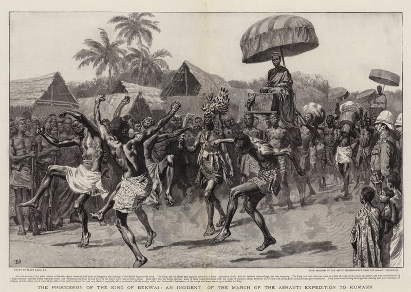 Bekwai király körmenete, az Ashanti-expedíció menetének eseménye Kumassiba alkotó: Frank Dadd