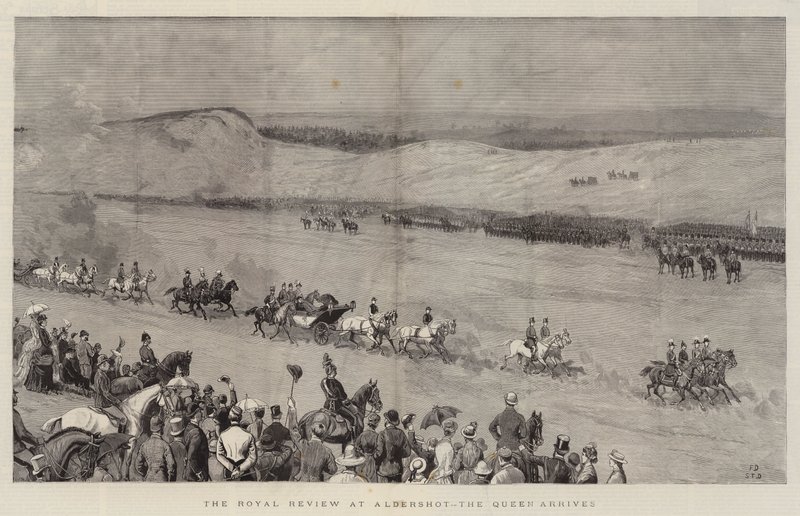 A királyi felülvizsgálat Aldershotban, a királynő megérkezik alkotó: Frank Dadd