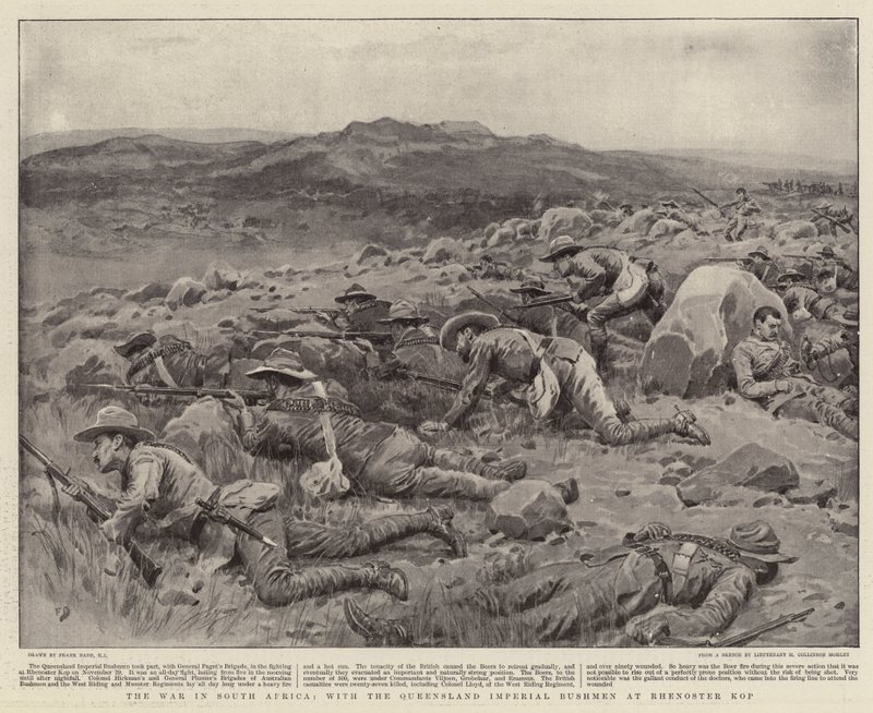 A dél-afrikai háború, a queenslandi birodalmi bushmenekkel a Rhenoster Kopon alkotó: Frank Dadd