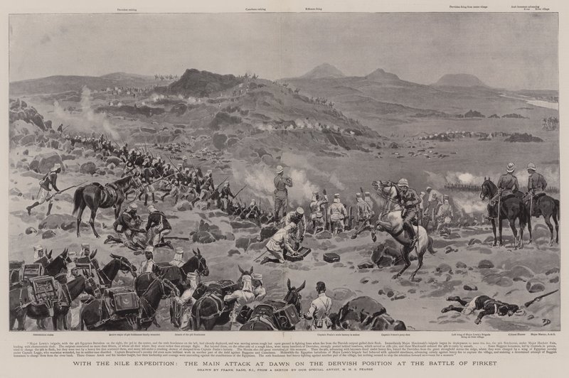 A Nílus-expedícióval a fő támadás hajnalban a dervis pozíció ellen a firketi csatában alkotó: Frank Dadd