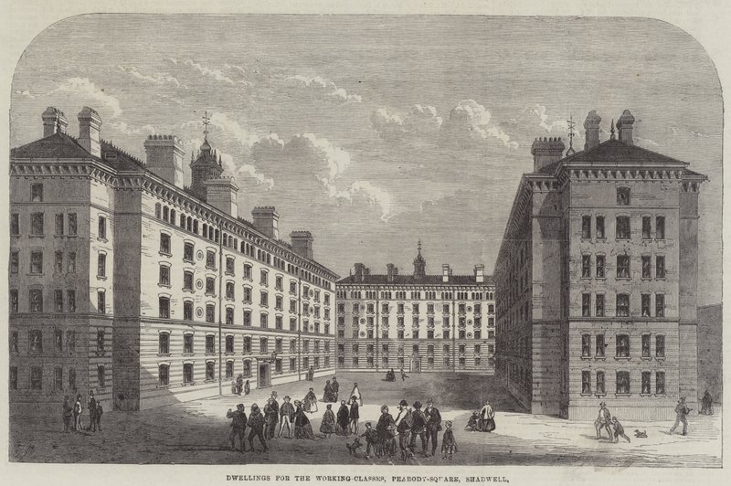 Lakások dolgozó osztályok számára, Peabody-Square, Shadwell alkotó: Frank Watkins