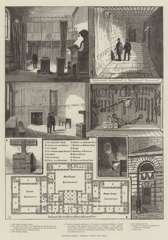 Newgate börtön, belső kilátások és terv alkotó: Frank Watkins