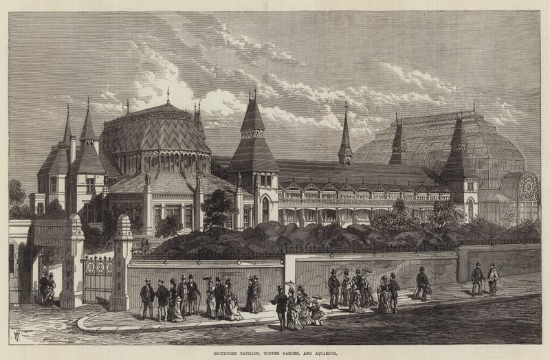 Southport pavilon, télikert és akvárium alkotó: Frank Watkins