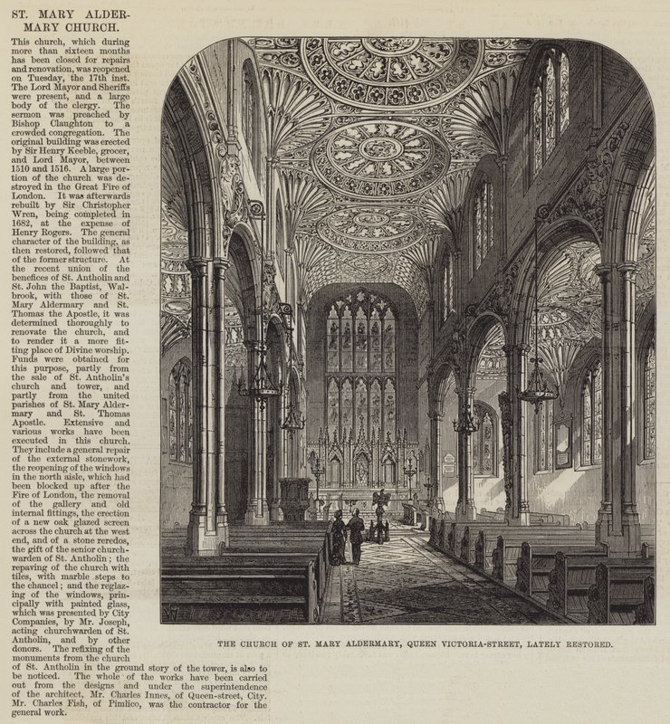 A közelmúltban felújított Szent Mária Aldermary templom, Queen Victoria-Street alkotó: Frank Watkins