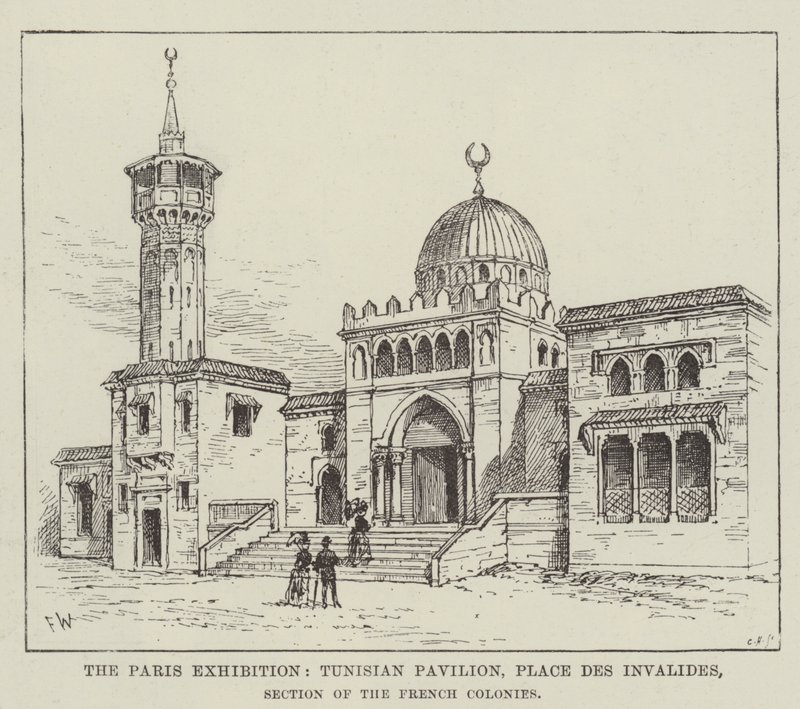 Párizsi kiállítás, tunéziai pavilon, Place des Invalides, francia gyarmatok szekciója alkotó: Frank Watkins