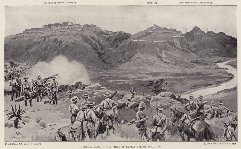 Általános nézet a Spion Kop előtti csatamezőről (litho) alkotó: Frank (after) Dadd