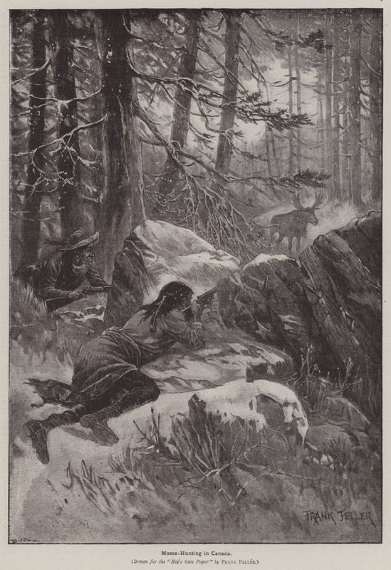 Jávorszarvasvadászat Kanadában (metszet) alkotó: Frank (after) Feller