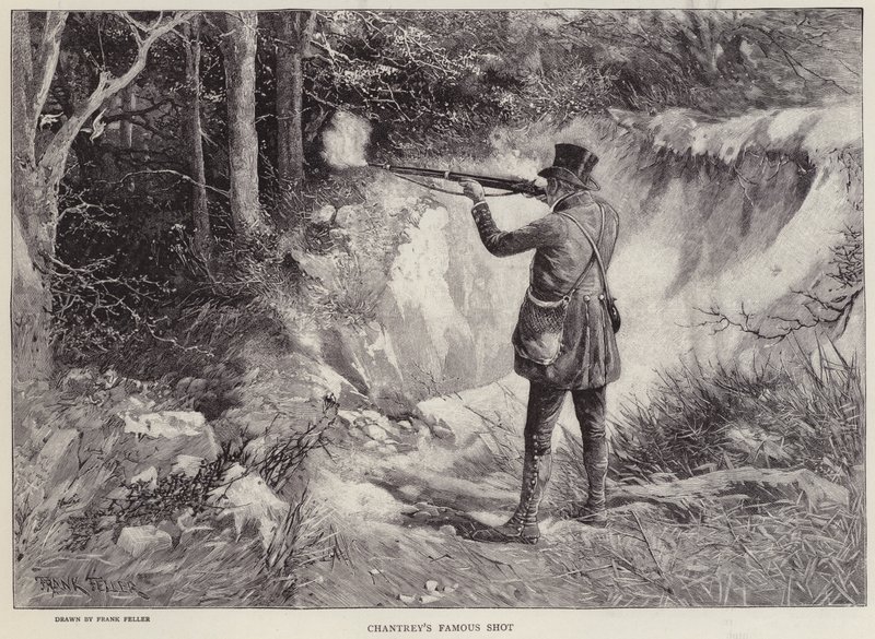 Sir Francis Chantrey egy lövéssel megölt két erdei kakast vadászat közben a norfolki Holkham Hallban (litho) alkotó: Frank (after) Feller