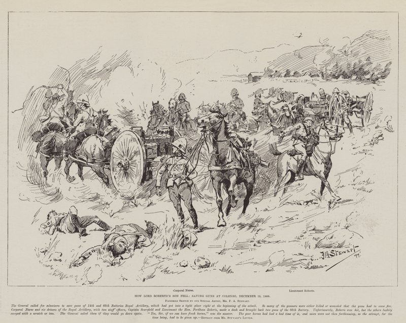 Hogyan esett el Lord Roberts fia, megmentve Gunst Colensóban, 1899. december 15. alkotó: Frank Algenon Stewart