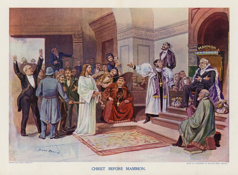 Krisztus a Mammon előtt (színes litográfia) alkotó: Frank Beard