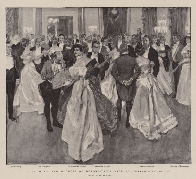 Devonshire hercege és hercegnője bálja a Chatsworth House-ban alkotó: Frank Craig