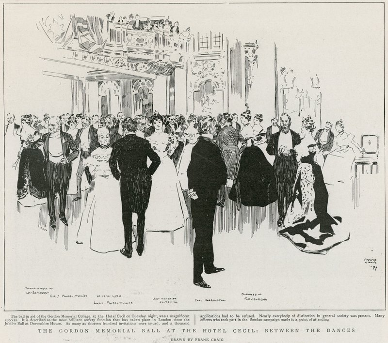 Gordon-emlékbál a Hotel Cecilben, a táncok között (litho) alkotó: Frank Craig