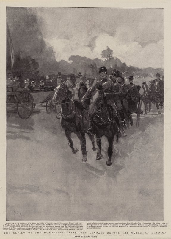 A Honorable Artillery Company áttekintése a királynő előtt Windsorban alkotó: Frank Craig