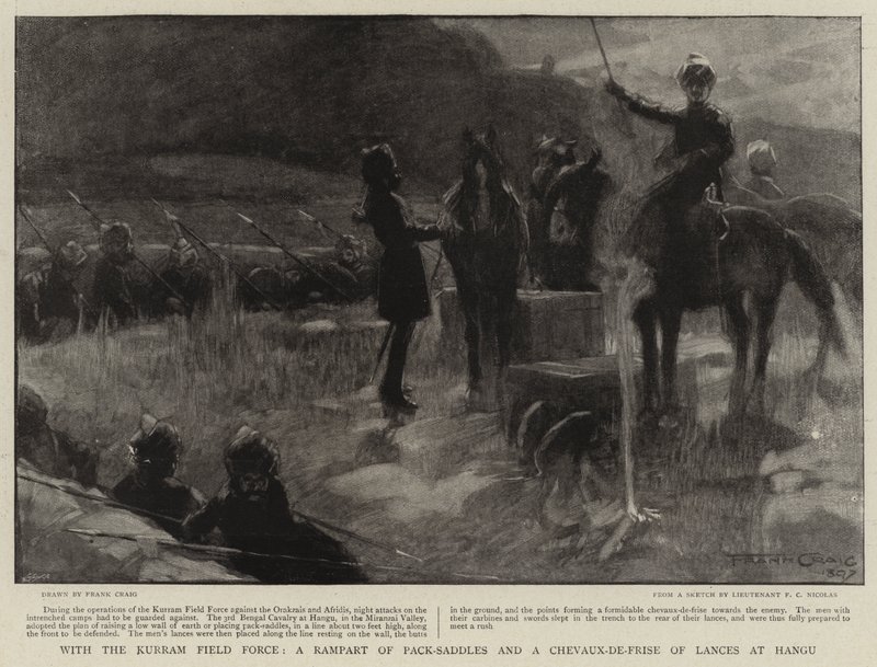 A Kurram Field Force-val, egy Pack-Saddles sánccal és egy Chevaux-de-Frise of Lances Hanguban alkotó: Frank Craig