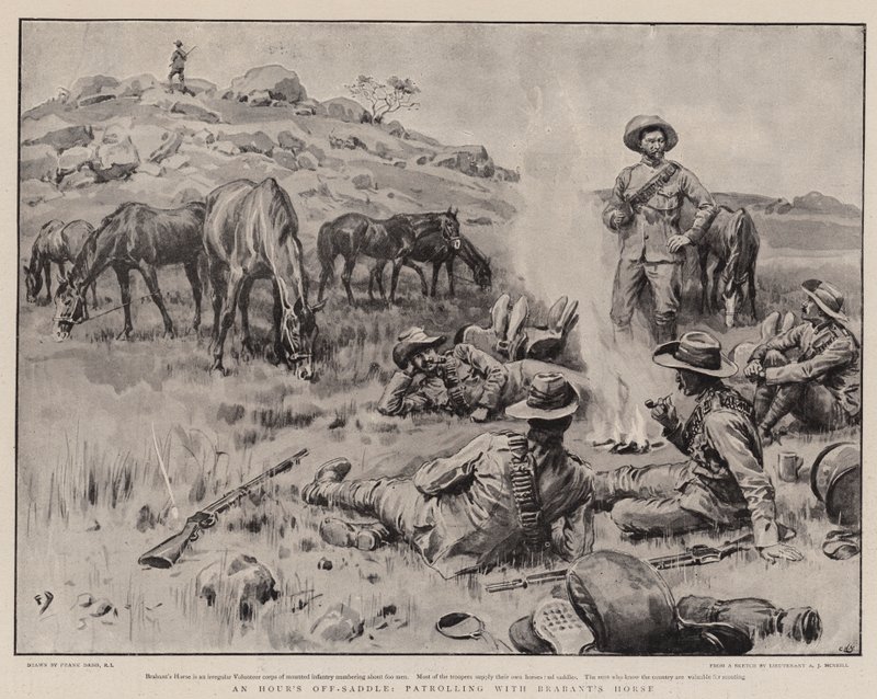 Egy óra nyereg nélkül, járőrözés Brabant lovával alkotó: Frank Dadd