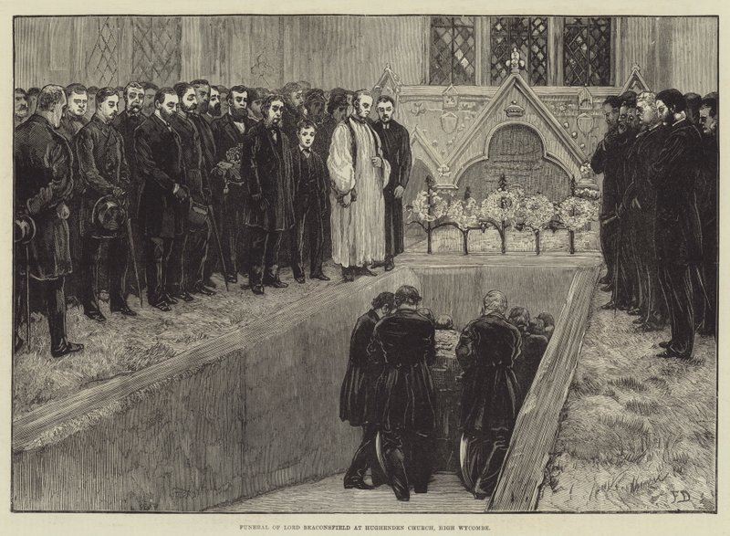 Lord Beaconsfield temetése a Hughenden templomban, High Wycombe államban alkotó: Frank Dadd