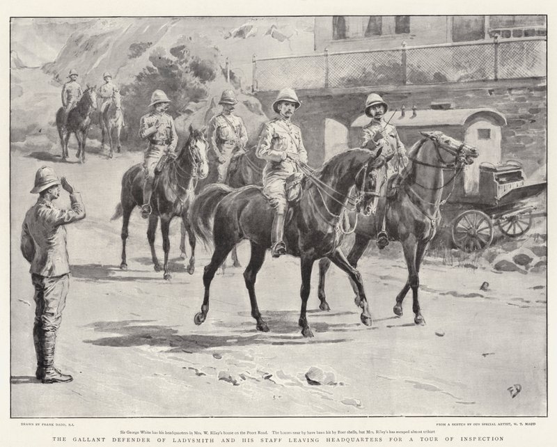 Ladysmith gáláns védője és munkatársai ellenőrző körútra távoznak a főhadiszállásról alkotó: Frank Dadd
