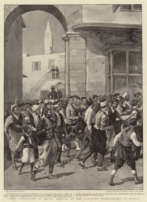 Kréta elfoglalása, a Seaforth Highlanders érkezése Caneába alkotó: Frank Dadd
