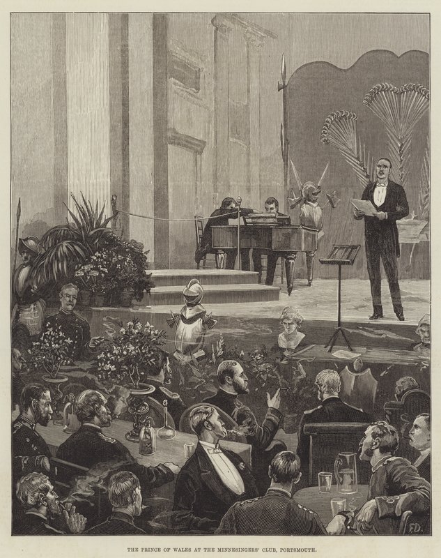 A walesi herceg a Minnesingerek klubjában, Portsmouthban alkotó: Frank Dadd