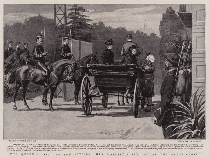 A királynő látogatása a Riviérán, őfelsége érkezése a Hotel Cimiezbe alkotó: Frank Dadd