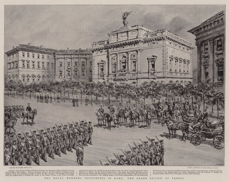 A királyi esküvői ünnepségek Rómában, a csapatok nagy áttekintése alkotó: Frank Dadd
