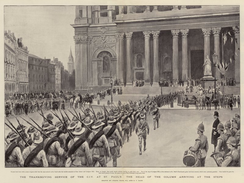 A CIV hálaadó istentisztelete a Szent Pál-templomban, az oszlop feje a lépcsőhöz érkezik alkotó: Frank Dadd