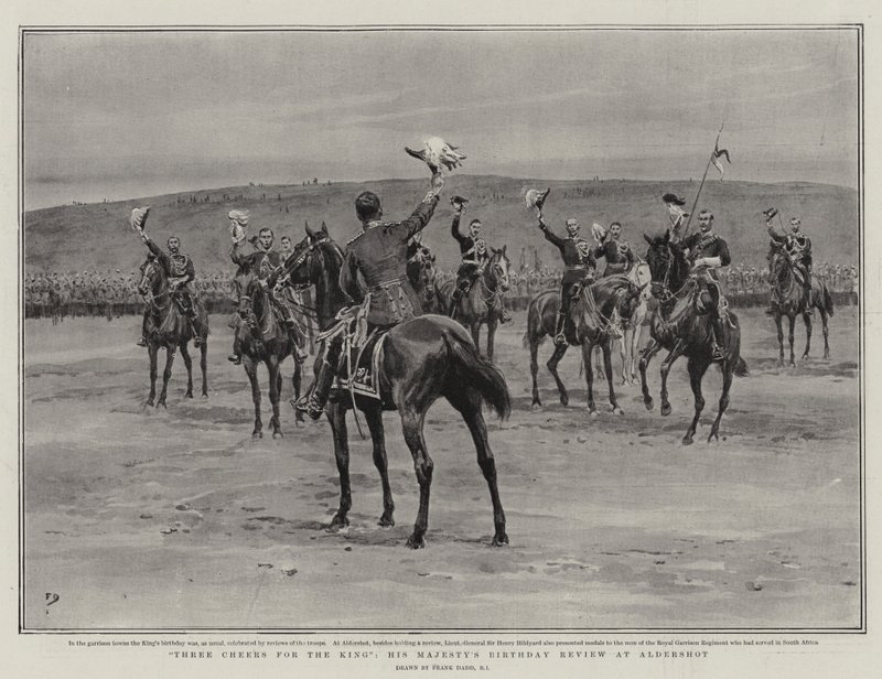 Három egészséget a királynak, Őfelsége születésnapi áttekintése Aldershotban alkotó: Frank Dadd