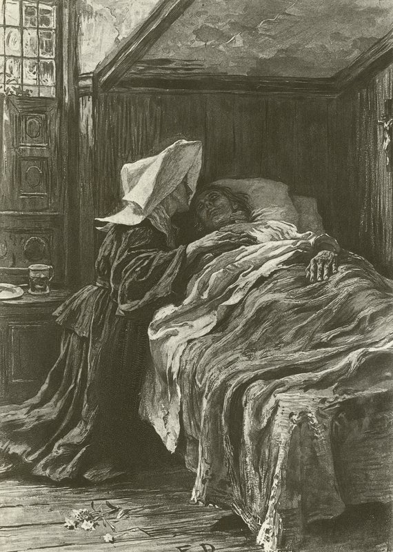 Gabriel és Evangeline (mélynyomás) alkotó: Frank Dicksee