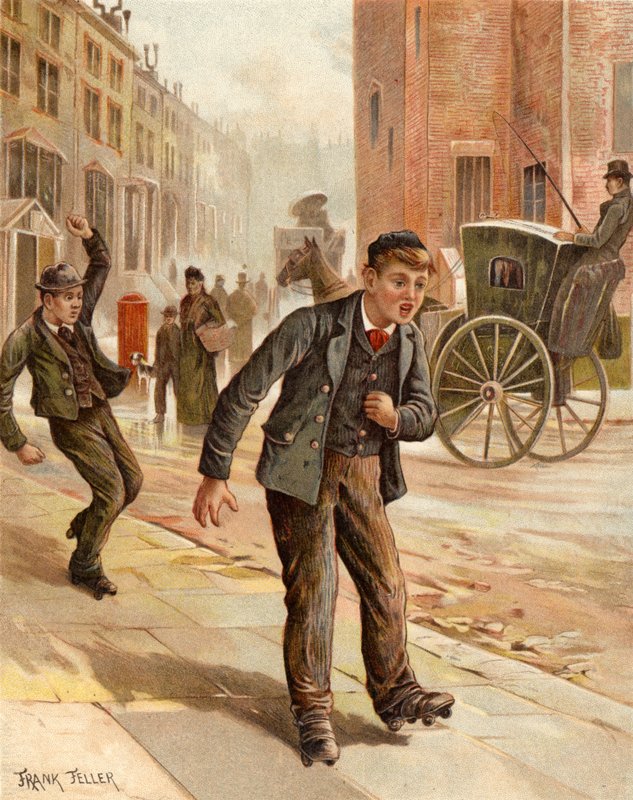 Kétes fordulat, fiú görkorcsolya (chromolitho) alkotó: Frank Feller