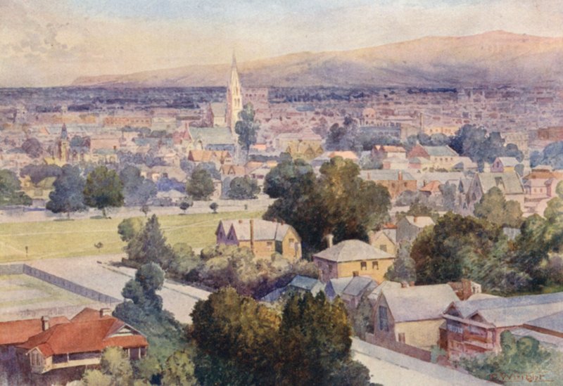 Új-Zéland: Christchurch (színes litográfia) alkotó: Frank H Wright