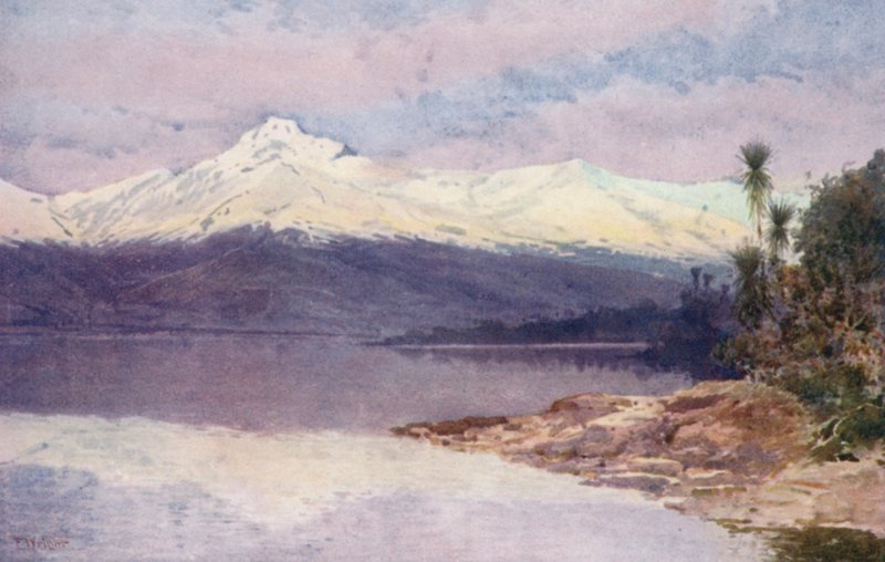 Új-Zéland: Diamond Lake (színes litográfia) alkotó: Frank H Wright