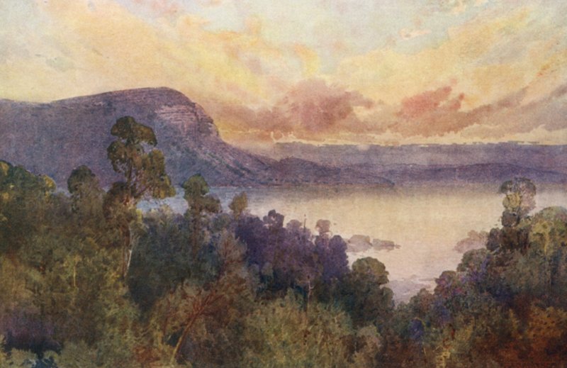 Új-Zéland: Waikare-Moana-tó (színes litográfia) alkotó: Frank H Wright
