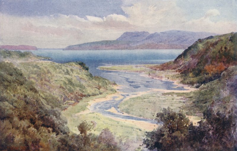 Új-Zéland: Tarawera-tó és Mount Tarawera (színes litográfia) alkotó: Frank H Wright