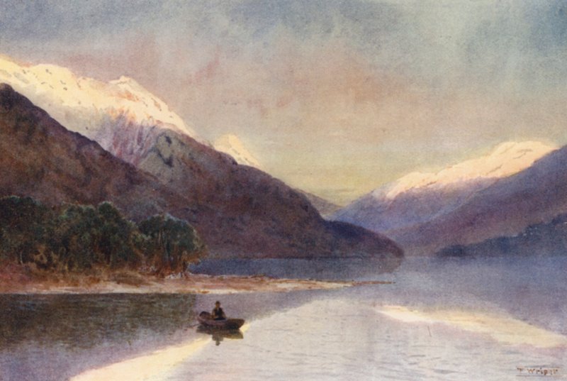 Új-Zéland: Te-Anau-tó (színes litográfia) alkotó: Frank H Wright
