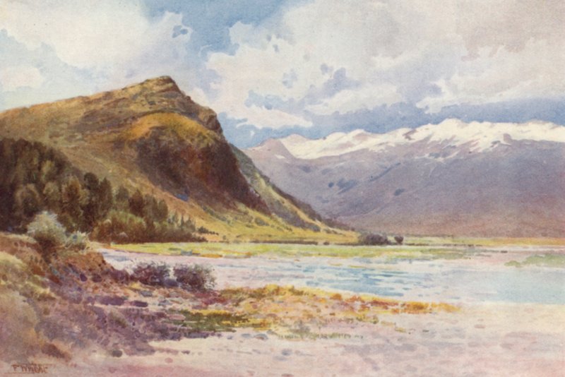 Új-Zéland: "Wakatipu-tó (színes litográfia) alkotó: Frank H Wright