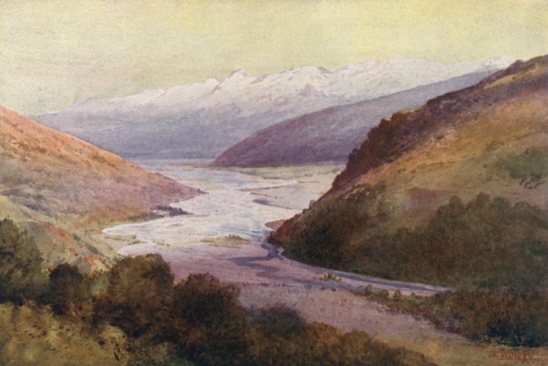 Új-Zéland: Richardson Range (színes litográfia) alkotó: Frank H Wright