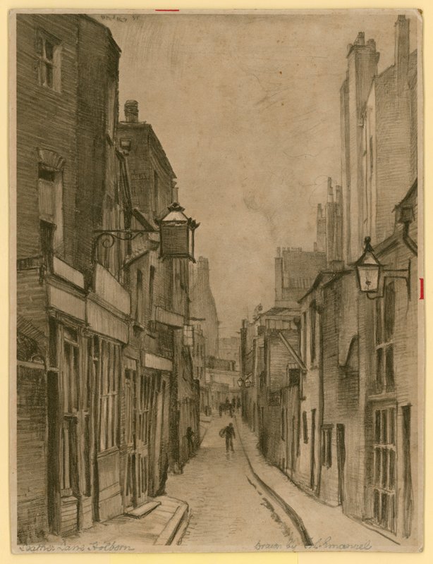 Vázlat a Leather Lane-ről, Holborn, London (metszet) alkotó: Frank Lewis Emanuel