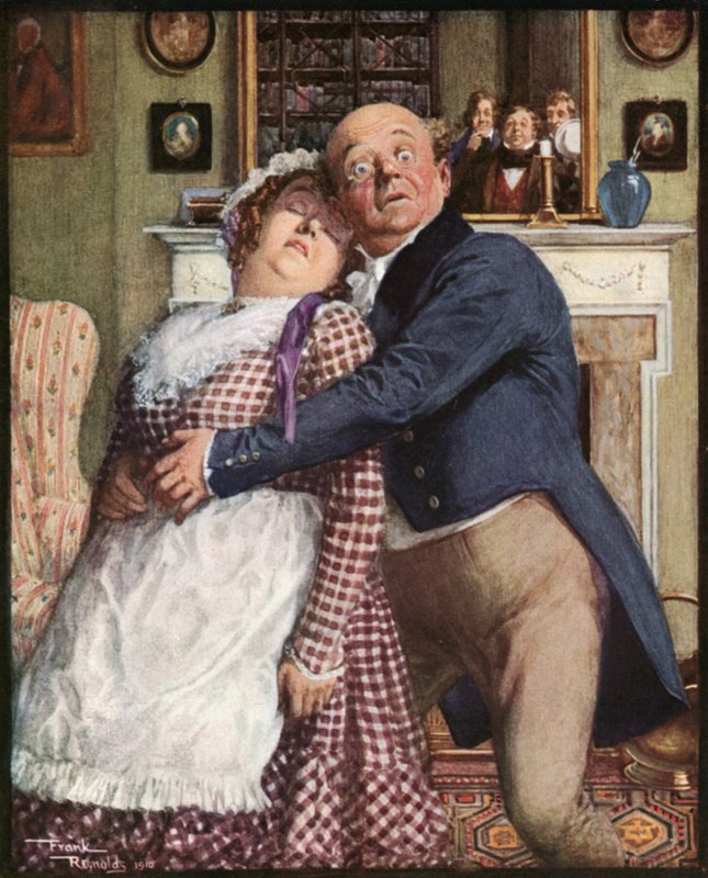Mr. Pickwick megpróbáltatásokon megy keresztül (színes litográfia) alkotó: Frank Reynolds