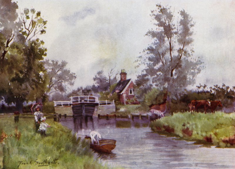 Norfolk Broads: Coltishall Lock (színes litho) alkotó: Frank Southgate