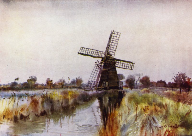 Norfolk Broads: Drenage Mill Barton közelében, ősz alkotó: Frank Southgate