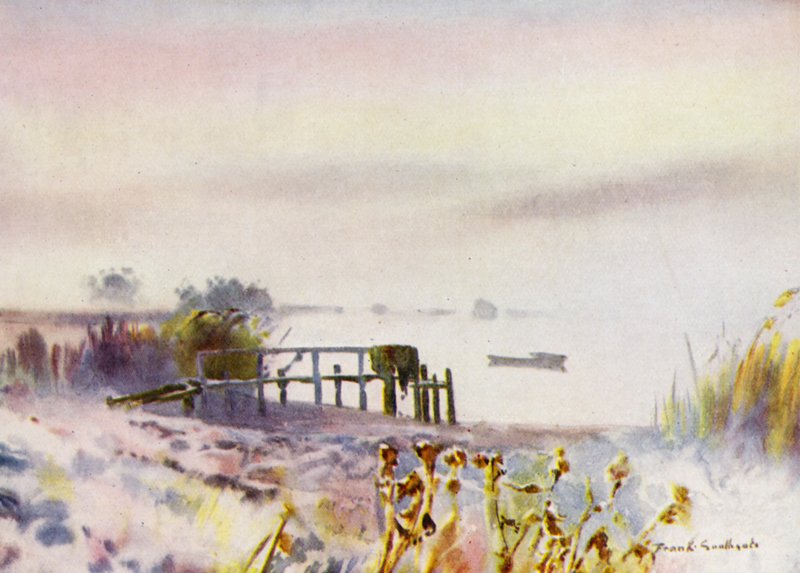Norfolk Broads: Frosty Sunrise on Ormesby Broad (színes litho) alkotó: Frank Southgate