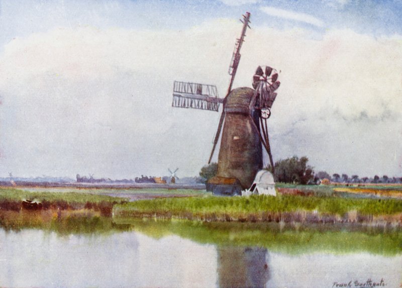 Norfolk Broads: Mill Country Stokesby felett (színes litho) alkotó: Frank Southgate
