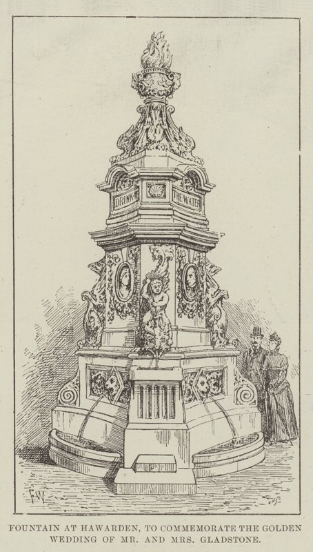 Szökőkút Hawardenben, Gladstone úr és Gladstone asszony aranylakodalmának emlékére alkotó: Frank Watkins