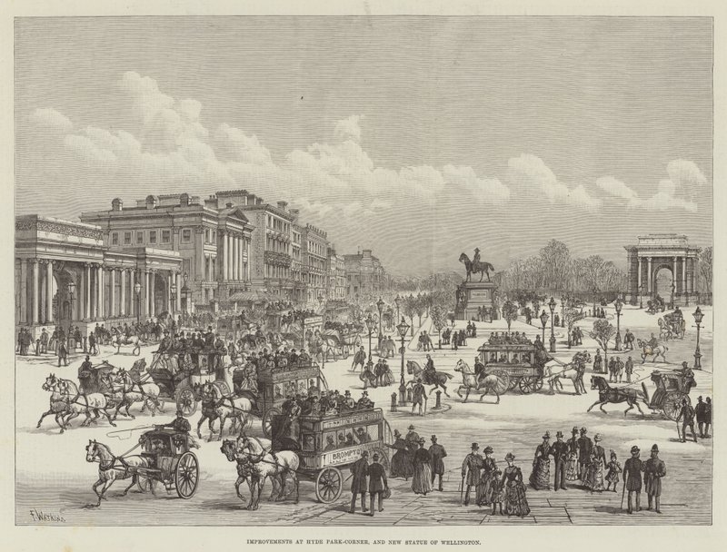 Fejlesztések a Hyde Park-Cornernél és az új Wellington-szobornál alkotó: Frank Watkins