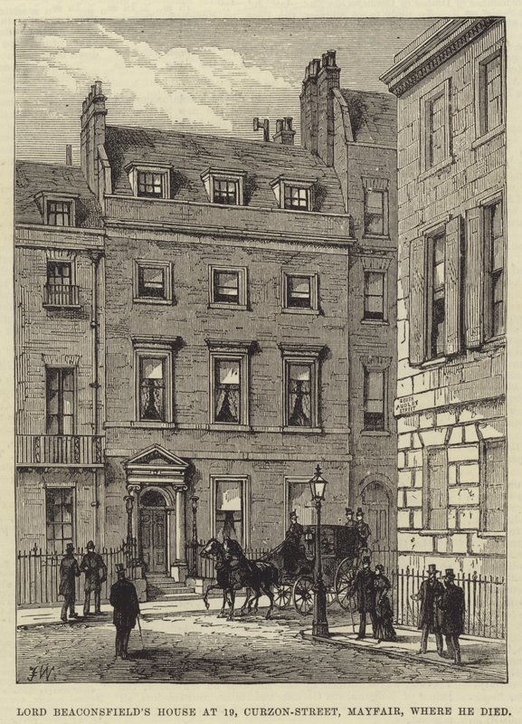 Lord Beaconsfield House a Curzon-Street 19. szám alatt, Mayfair államban, ahol meghalt alkotó: Frank Watkins